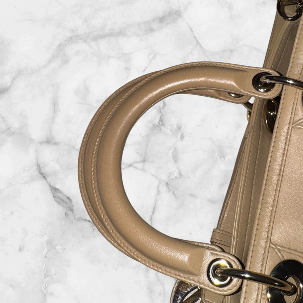 CHRISTIAN DIOR Beige Cannage Quilted Lambskin Leather Granville Polochon Bag - Picture 16 of 16